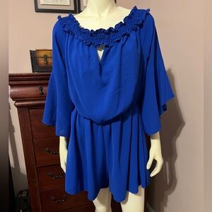 Royal Blue Off-Shoulder Romper Jumpsuit